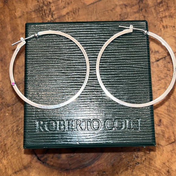 Robert Coin 18k White Gold Hoop Earrings - Picture 2 of 6